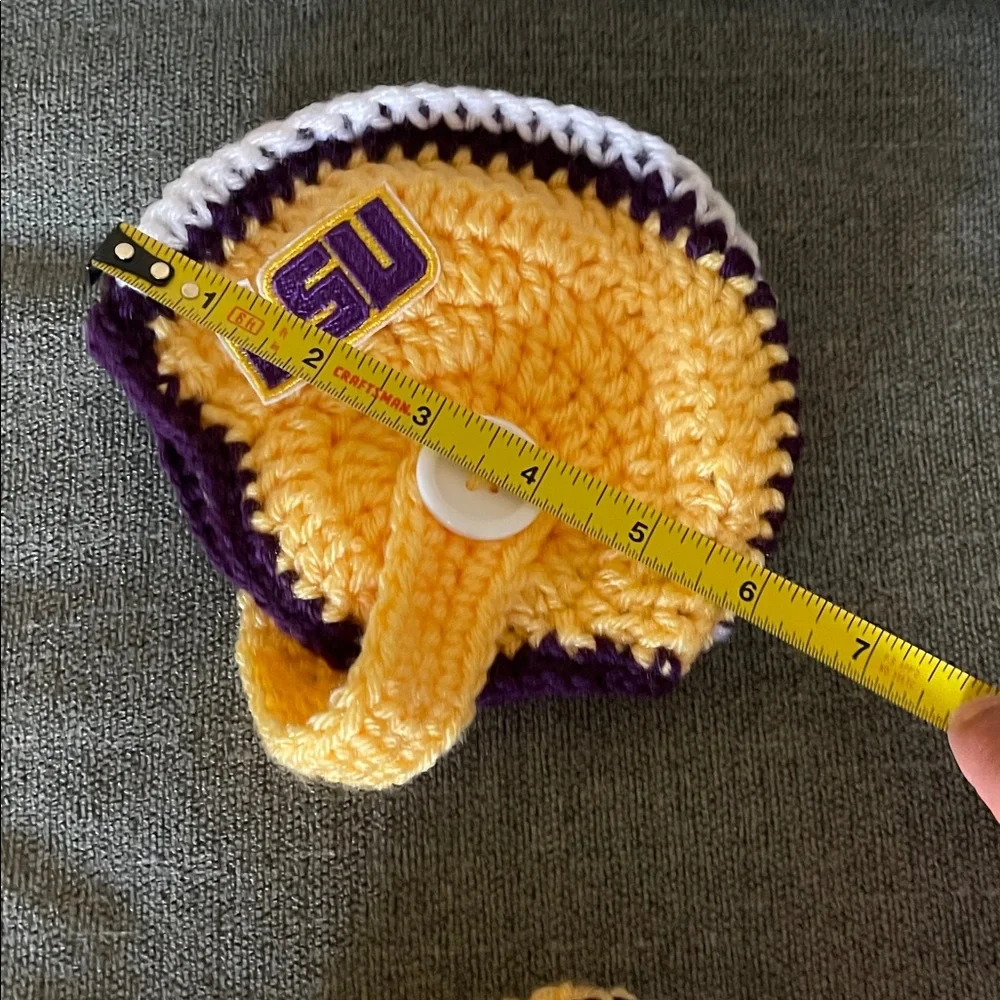 Newborn Handmade Crochet LSU Football Helmet Hat and Diaper Cover Set
